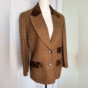 Y2K/ 90s Animal Print and Tweed Randy Kemper Jacket Sz 6